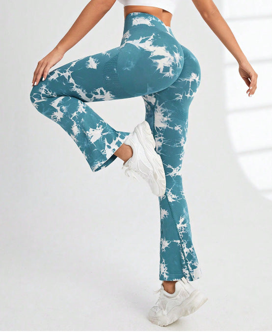 Fashion Tie Dye Printed Yoga Bell-Bottomed Pants Seamless High Waist Quick-drying Fitness Running Sports Leggings Women Flares Fashion Tie Dye Printed Yoga Bell-Bottomed Pants Seamless High Waist Quick-drying Fitness Running Sports Leggings Women Flares